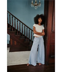 Free People Wait A Minute Baby Short Sleeve Crew Neck Pointelle Knit Tee