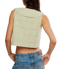 Free People Waiting For Me Plaid Print Collared V-Neck Sleeveless Cropped Top