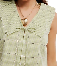 Free People Waiting For Me Plaid Print Collared V-Neck Sleeveless Cropped Top