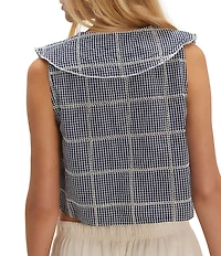 Free People Waiting For Me Plaid Print Collared V-Neck Sleeveless Cropped Top