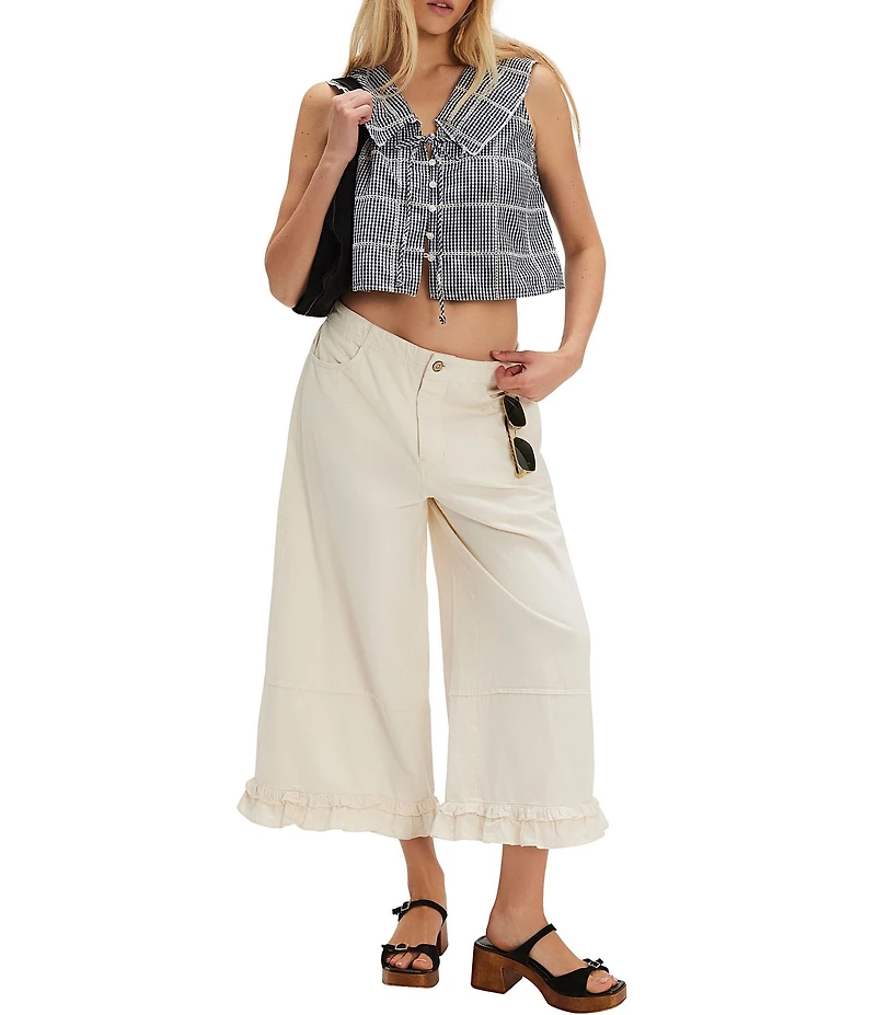 Free People Waiting For Me Plaid Print Collared V-Neck Sleeveless Cropped Top