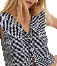 Free People Waiting For Me Plaid Print Collared V-Neck Sleeveless Cropped Top