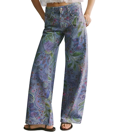 Free People We The Free Alter Ego Mid-Rise Wide-Leg Printed Denim Jeans