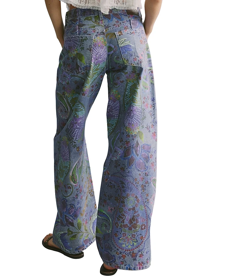 Free People We The Free Alter Ego Mid-Rise Wide-Leg Printed Denim Jeans