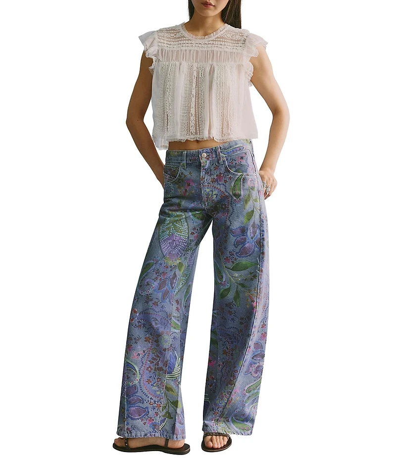Free People We The Free Alter Ego Mid-Rise Wide-Leg Printed Denim Jeans