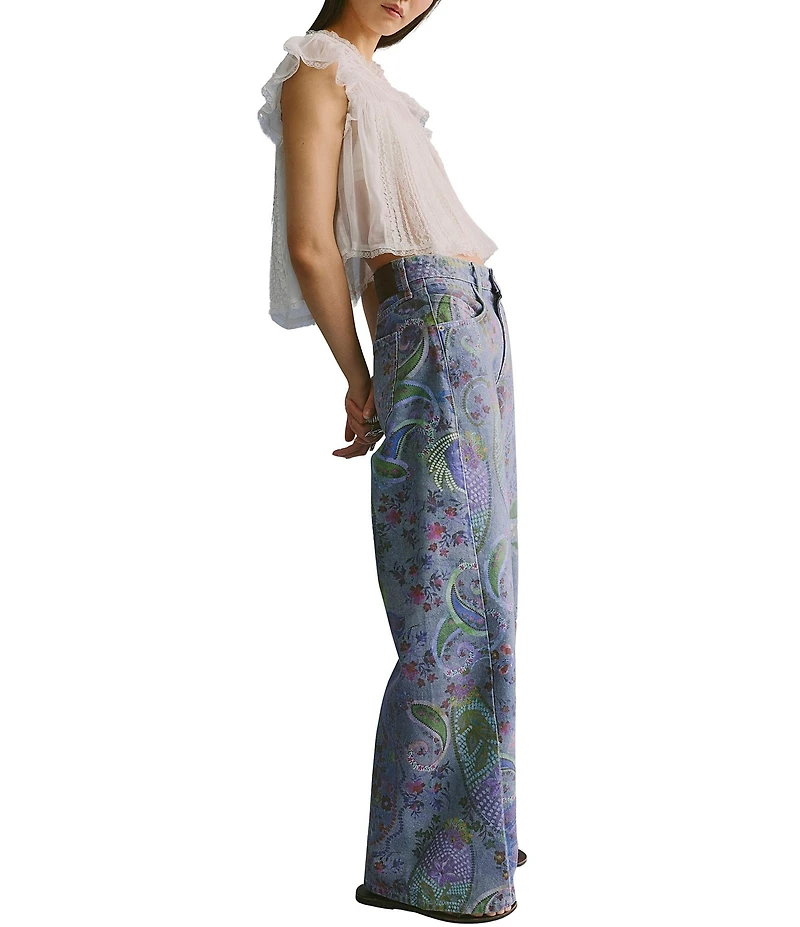 Free People We The Free Alter Ego Mid-Rise Wide-Leg Printed Denim Jeans