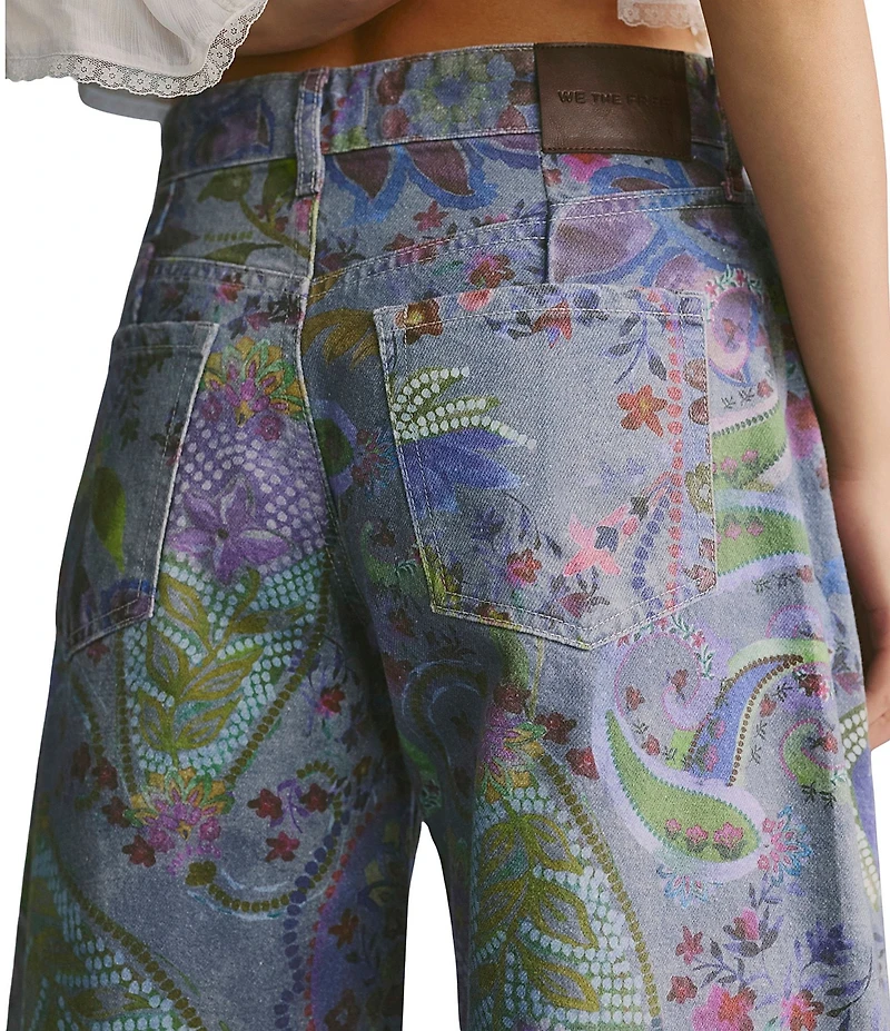 Free People We The Free Alter Ego Mid-Rise Wide-Leg Printed Denim Jeans