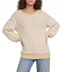 Free People We The Free Asher Striped Rolled Boat Neck Long Sleeve Pullover Sweater