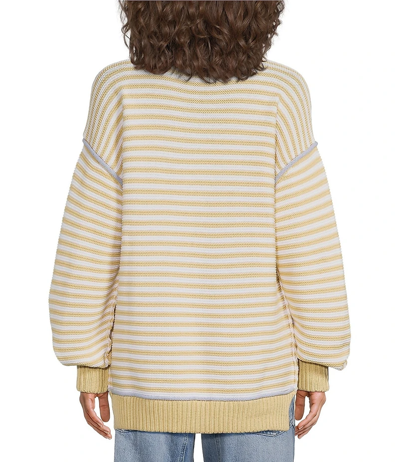 Free People We The Free Asher Striped Rolled Boat Neck Long Sleeve Pullover Sweater