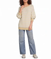 Free People We The Free Asher Striped Rolled Boat Neck Long Sleeve Pullover Sweater