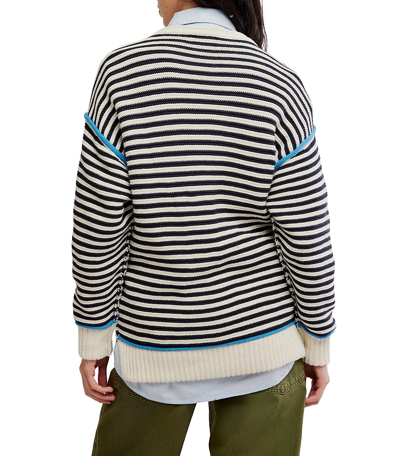 Free People We The Free Asher Striped Rolled Boat Neck Long Sleeve Pullover Sweater