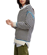 Free People We The Free Asher Striped Rolled Boat Neck Long Sleeve Pullover Sweater