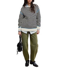 Free People We The Free Asher Striped Rolled Boat Neck Long Sleeve Pullover Sweater