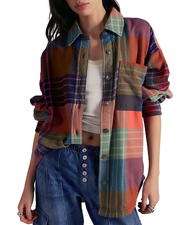 Free People We The Free Ashley Plaid Collared Long Sleeve Button Front Top
