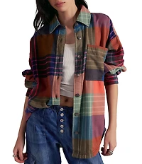 Free People We The Free Ashley Plaid Collared Long Sleeve Button Front Top