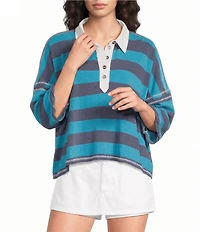 Free People We The Free Auggie Collared 3/4 Sleeve Oversized Polo Tee