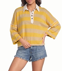 Free People We The Free Auggie Collared 3/4 Sleeve Oversized Polo Tee