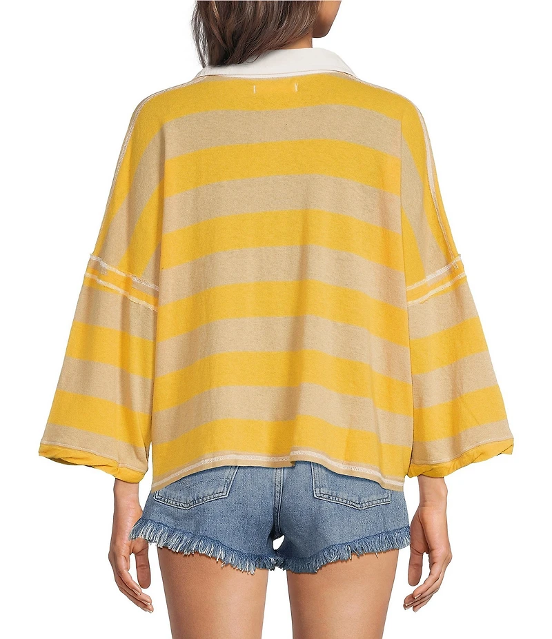 Free People We The Free Auggie Collared 3/4 Sleeve Oversized Polo Tee