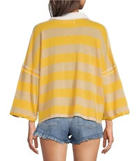 Free People We The Free Auggie Collared 3/4 Sleeve Oversized Polo Tee