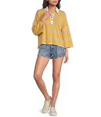 Free People We The Free Auggie Collared 3/4 Sleeve Oversized Polo Tee