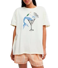 Free People We The Free Best Coast Mermaid Graphic Crew Neck Short Sleeve Tee