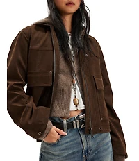 Free People We The Free Blair Vegan Suede Sierra Collared Long Sleeve Jacket