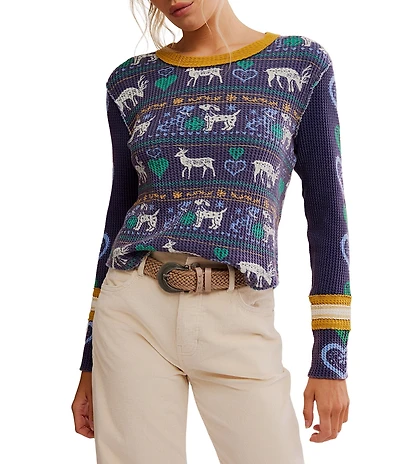 Free People We The Free Blissful Printed Scoop Neck Long Sleeve Layering Tee