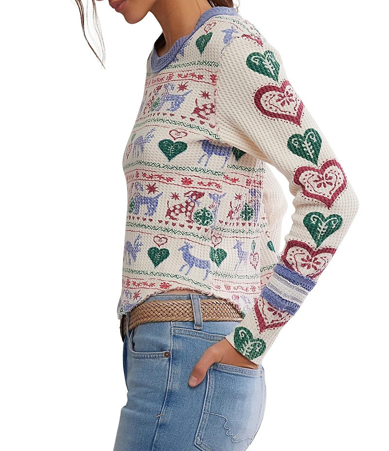 Free People We The Free Blissful Printed Scoop Neck Long Sleeve Layering Tee