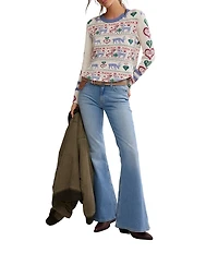 Free People We The Free Blissful Printed Scoop Neck Long Sleeve Layering Tee