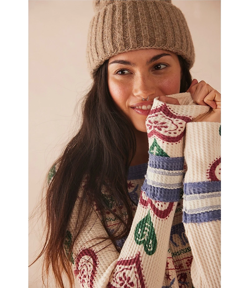 Free People We The Free Blissful Printed Scoop Neck Long Sleeve Layering Tee