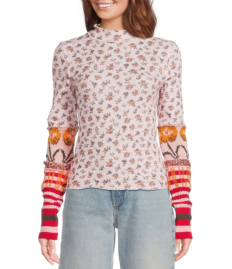 Free People We The Free Bold Bowery Cuff Mock Neck Long Sleeve Knit Top
