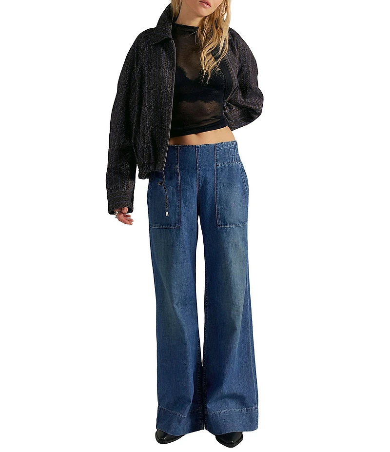 Free People We The Free Breezy Wide Leg Pull-On Denim Jeans