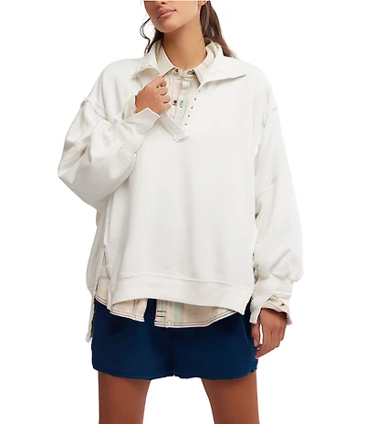 Free People We The Free Camden Henley Collar Neck Long Sleeve Sweatshirt