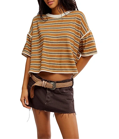 Free People We The Free Clean Rugby Stipe Print Scoop Neck Short Sleeve Tee