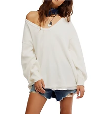 Free People We The Free Coast 2 Coast Scooped Neck Long Sleeve Waffle Knit Thermal