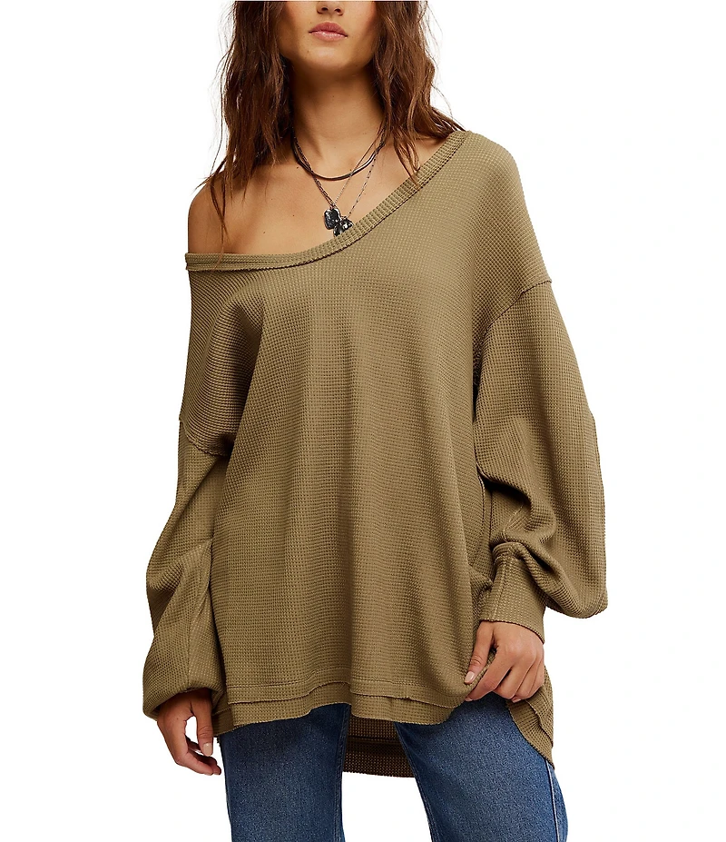 Free People We The Free Coast 2 Coast Scooped Neck Long Sleeve Waffle Knit Thermal