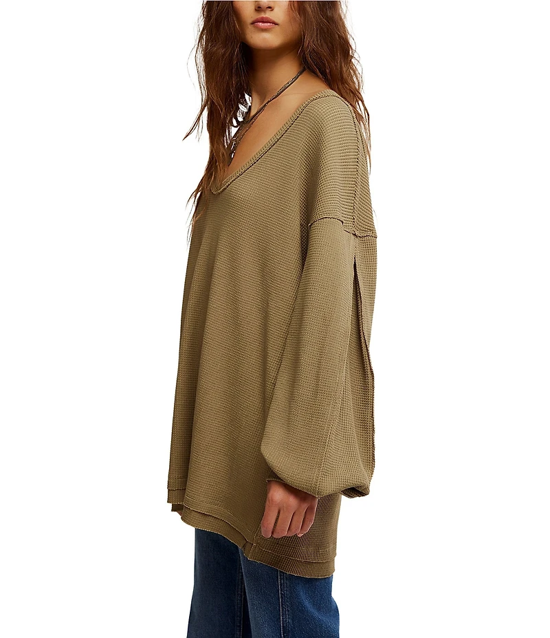 Free People We The Free Coast 2 Coast Scooped Neck Long Sleeve Waffle Knit Thermal