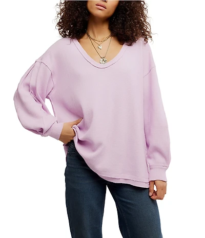 Free People We The Free Coast 2 Coast Scooped Neck Long Sleeve Waffle Knit Thermal