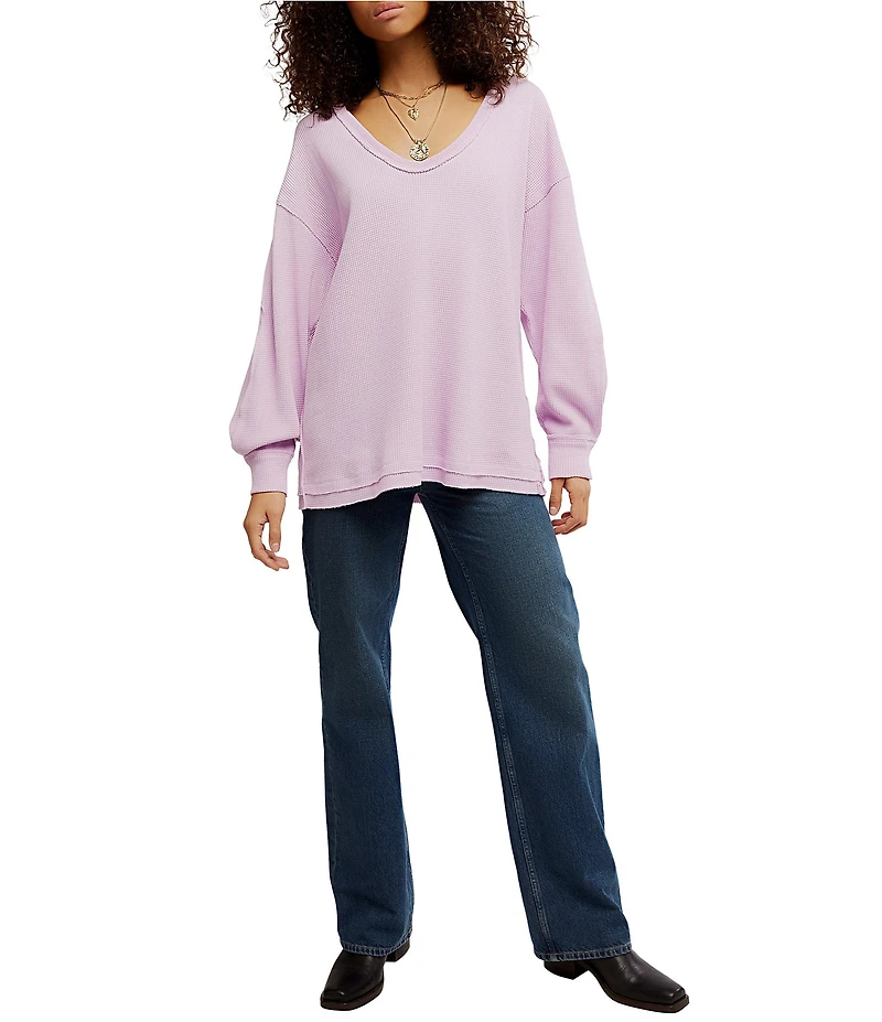 Free People We The Free Coast 2 Coast Scooped Neck Long Sleeve Waffle Knit Thermal