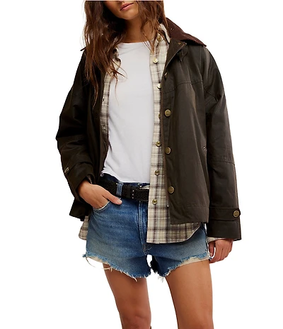 Free People We The Free Cori Waxed Zip Front Long Oversized Chore Jacket