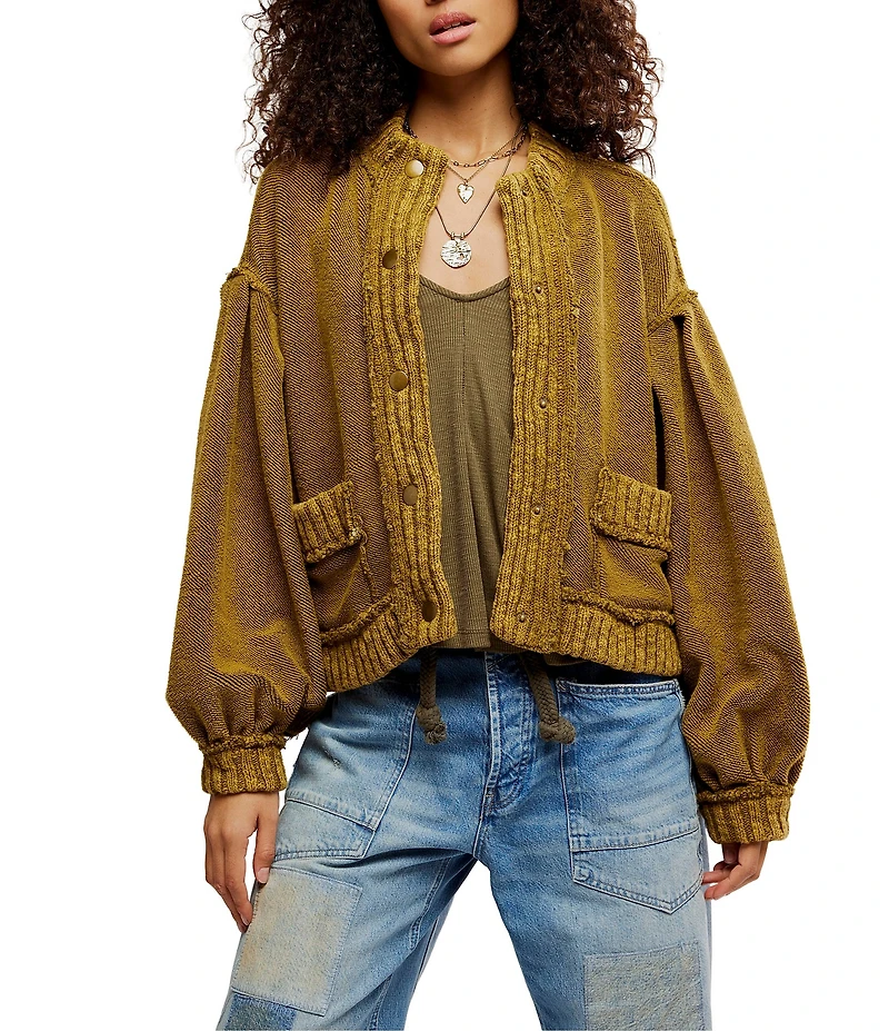 Free People We The Free Cute In This Cardi Crew Neck Long Sleeve Button Front Soft Terry Cardigan