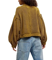 Free People We The Free Cute In This Cardi Crew Neck Long Sleeve Button Front Soft Terry Cardigan