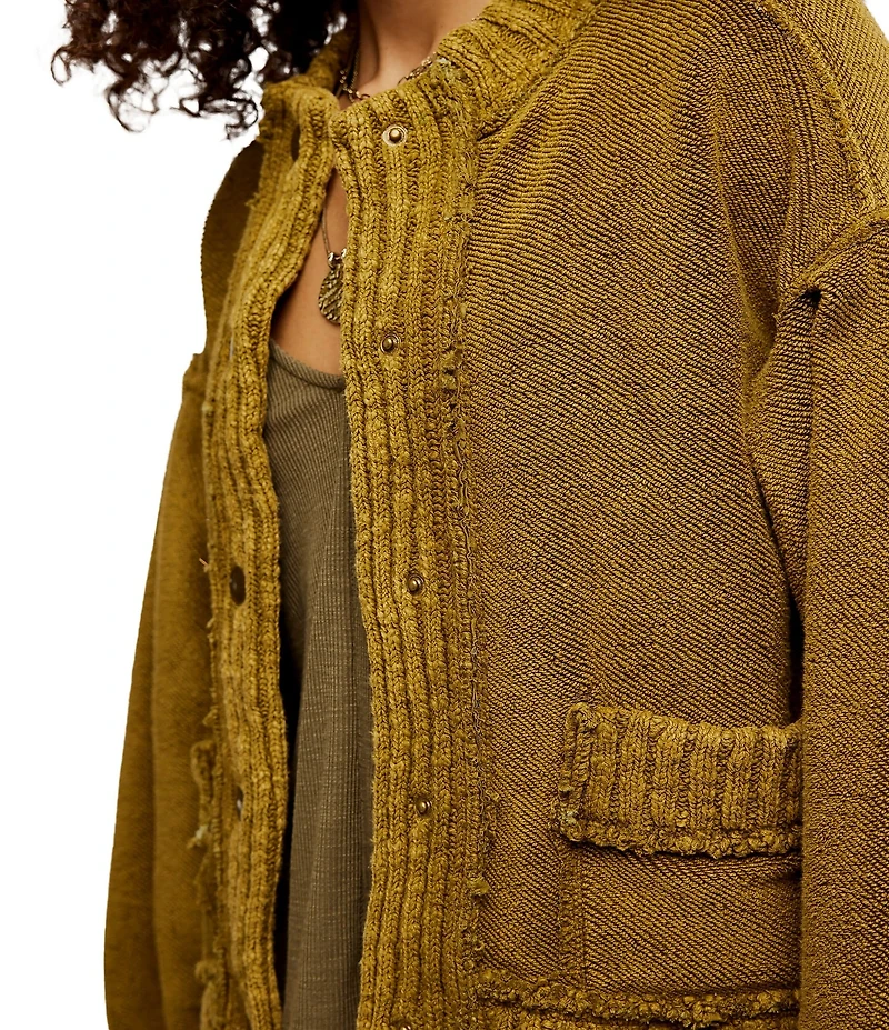 Free People We The Free Cute In This Cardi Crew Neck Long Sleeve Button Front Soft Terry Cardigan