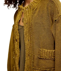Free People We The Free Cute In This Cardi Crew Neck Long Sleeve Button Front Soft Terry Cardigan
