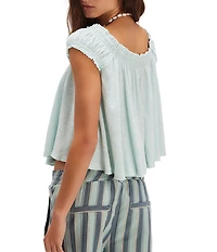 Free People We The Free Dahlia Linen Blend Smocked Tie Scoop Neck Cap Sleeve Tee