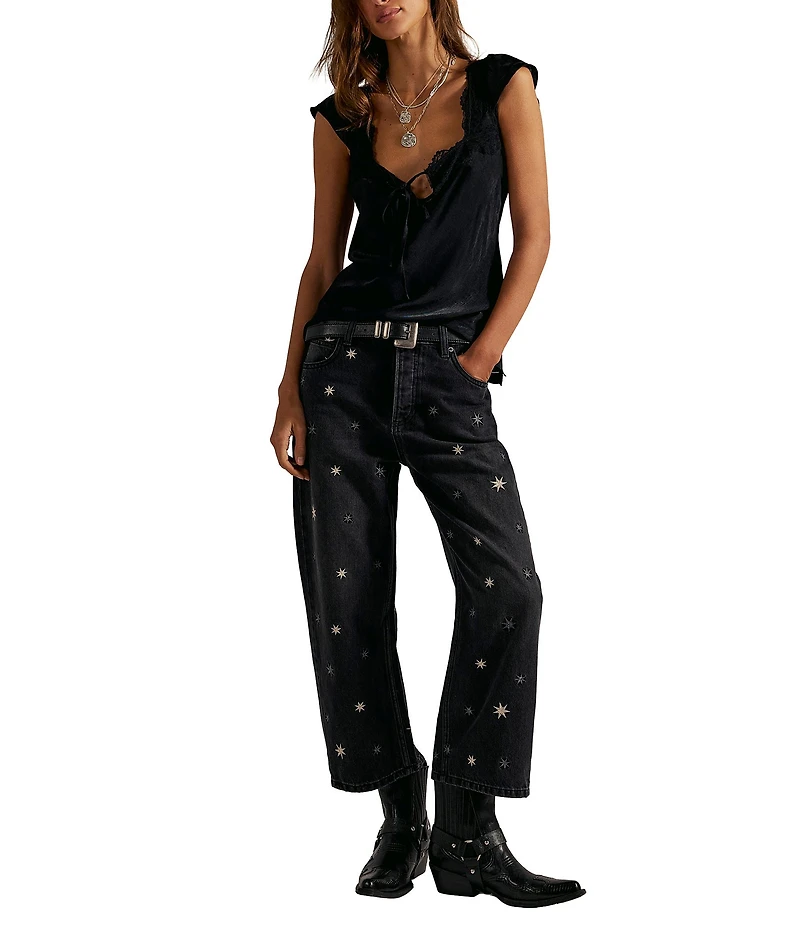 Free People We The Free Deep Trance Shine Embroidered Low-Rise Boyfriend Jeans