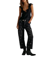 Free People We The Free Deep Trance Shine Embroidered Low-Rise Boyfriend Jeans