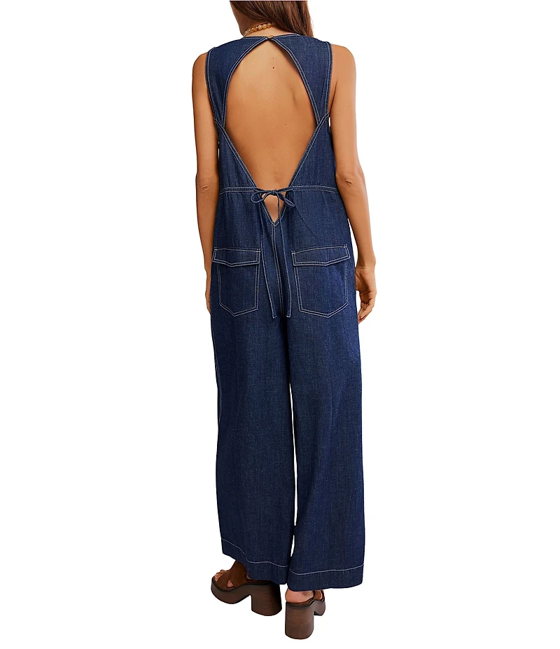 Free People We The Free Do No Wrong Crew Neck Sleeveless Wide Leg Jumpsuit