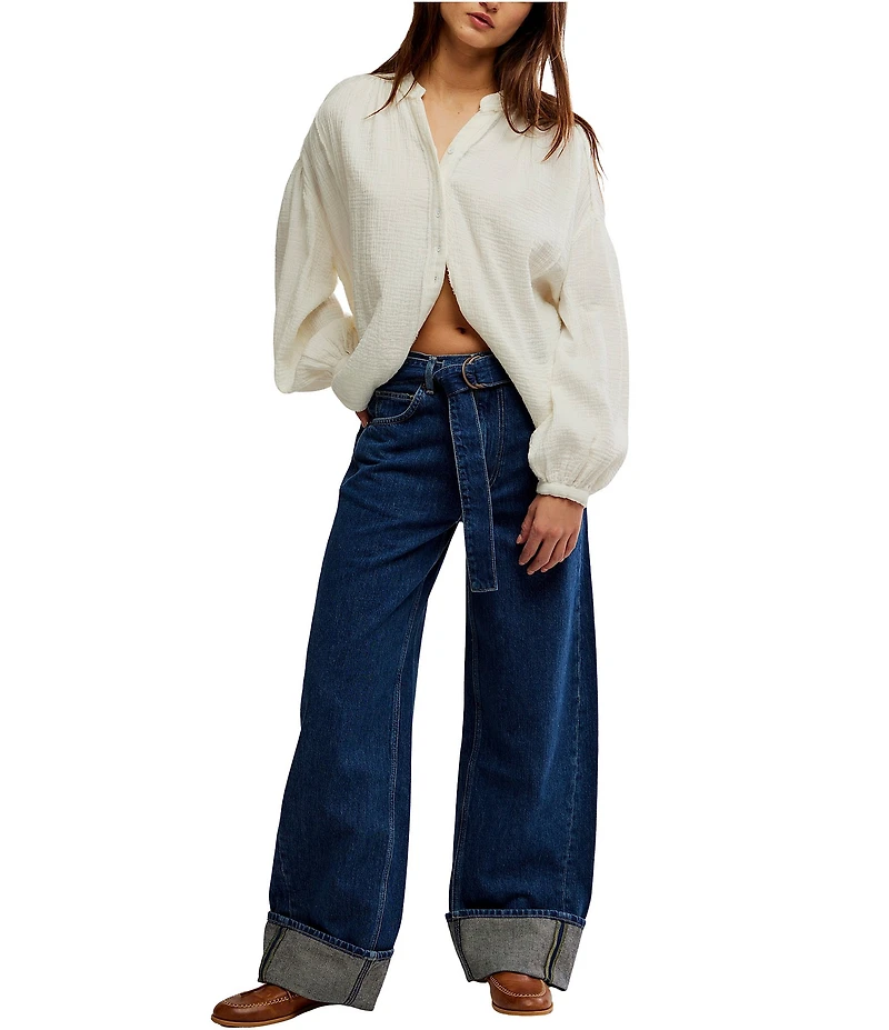 Free People We The Free East Bay Belted High Rise Cuffed Hem Jeans