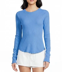 Free People We The Free Easy Does It Waffle Knit Crew Neck Long Sleeve Tee Shirt